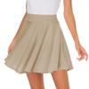 Afibi Casual Mini Stretch Waist Flared Plain Pleated Skater Skirt (X-Small, Khaki) view 2