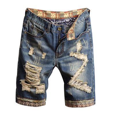 HZCX FASHION Men's Vintage Slim Fit Distressed Denim Shorts Cut-Off Jean Short(Blue,31)