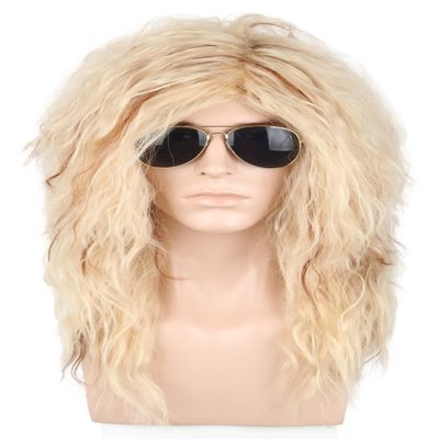 LeMarnia 80s Costume Wigs for Men Blonde Long Curly Mullet Wigs Heavy Metal Rocker Wig Halloween Party Funny Wig