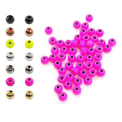 Think Fast Think Deep Aventik 50pc Tungsten Beads Round Ball Beads Fly Tying Materials 7 Colors / 5 Sizes Fly Fishing, Nymph Streamer (Fluro Pink, 2.7mm)