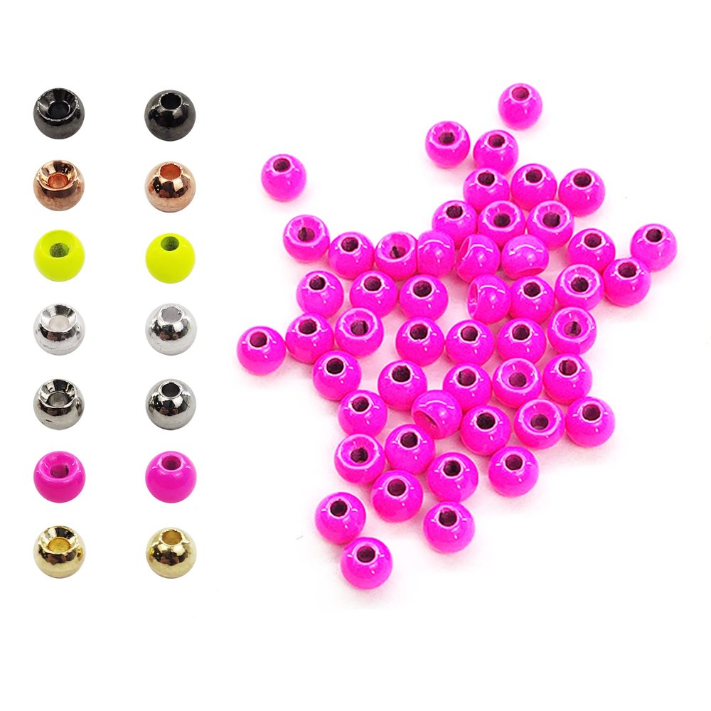 Think Fast Think Deep Aventik 50pc Tungsten Beads Round Ball Beads Fly Tying Materials 7 Colors / 5 Sizes Fly Fishing, Nymph Streamer (Fluro Pink, 2.7mm)