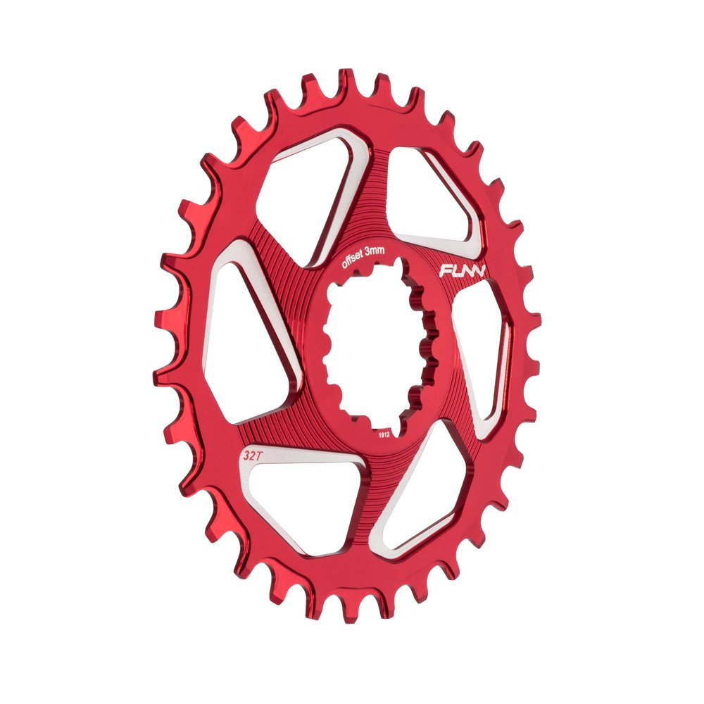 Funn Solo DX Narrow Wide Chainring for 9 10 11 12 Speed Chain, Fits SRAM Direct Mount Interface Crankset, Boost 3mm Offset, Single Speed Bike Chain Ring for MTB, BMX Bike and Road Bike (32T, Red)