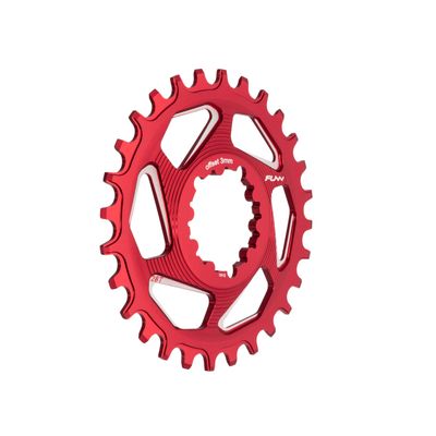 Funn Solo DX Narrow Wide Chainring for 9 10 11 12 Speed Chain, Fits SRAM Direct Mount Interface Crankset, Boost 3mm Offset, Single Speed Bike Chain Ring for MTB, BMX Bike and Road Bike (28T, Red)