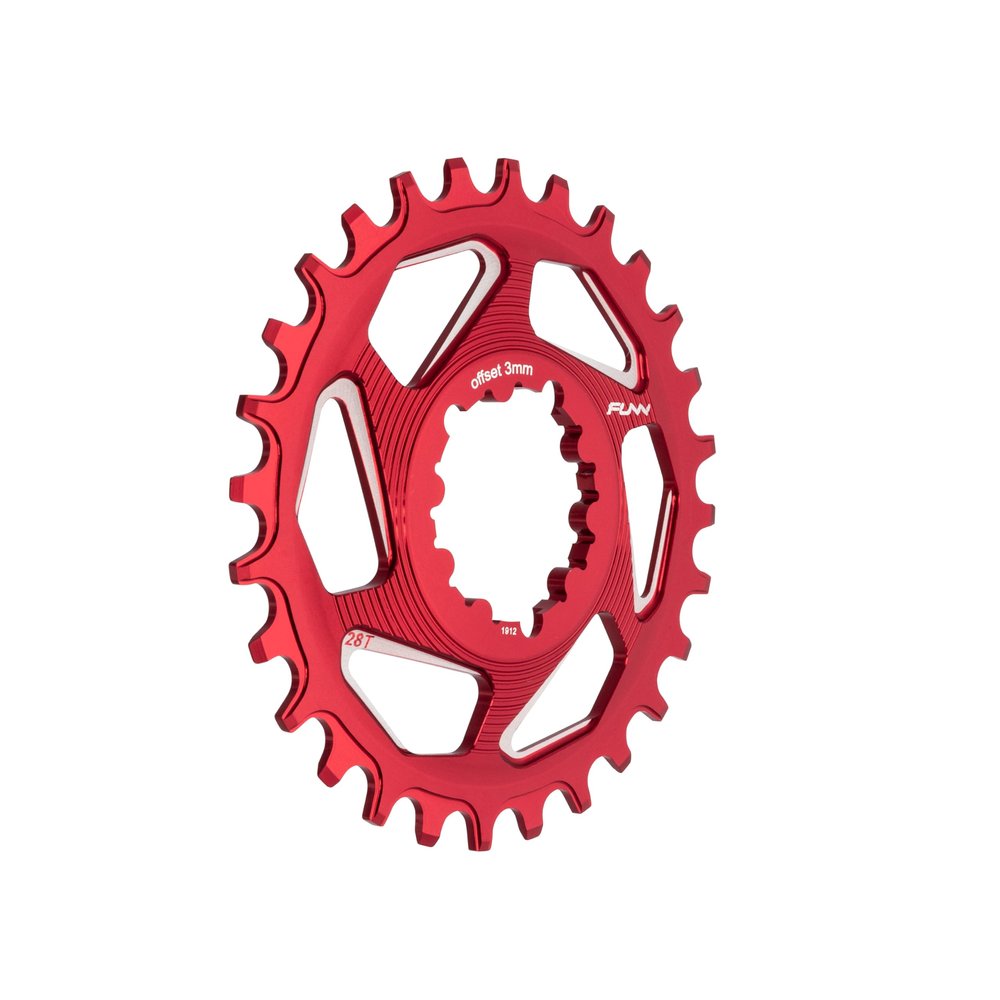 Funn Solo DX Narrow Wide Chainring for 9 10 11 12 Speed Chain, Fits SRAM Direct Mount Interface Crankset, Boost 3mm Offset, Single Speed Bike Chain Ring for MTB, BMX Bike and Road Bike (28T, Red)