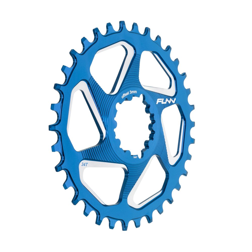 Funn Solo DX Narrow Wide Chainring for 9 10 11 12 Speed Chain, Fits SRAM Direct Mount Interface Crankset, Boost 3mm Offset, Single Speed Bike Chain Ring for MTB, BMX Bike and Road Bike (34T, Blue)