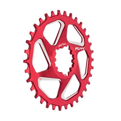 Funn Solo DX Narrow Wide Chainring for 9 10 11 12 Speed Chain, Fits SRAM Direct Mount Interface Crankset, Boost 3mm Offset, Single Speed Bike Chain Ring for MTB, BMX Bike and Road Bike (34T, Red)