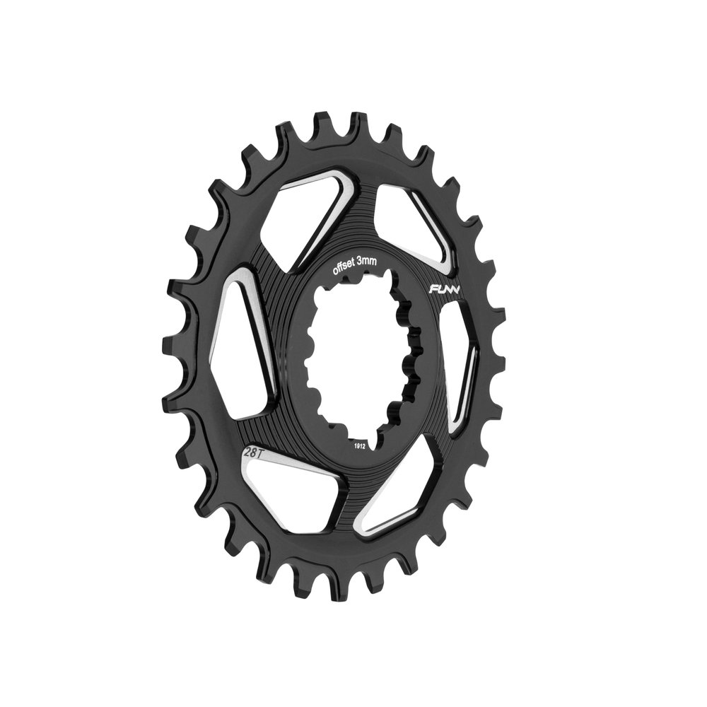 Funn Solo DX Narrow Wide Chainring for 9 10 11 12 Speed Chain, Fits SRAM Direct Mount Interface Crankset, Boost 3mm Offset, Single Speed Bike Chain Ring for MTB, BMX Bike and Road Bike (28T, Black)