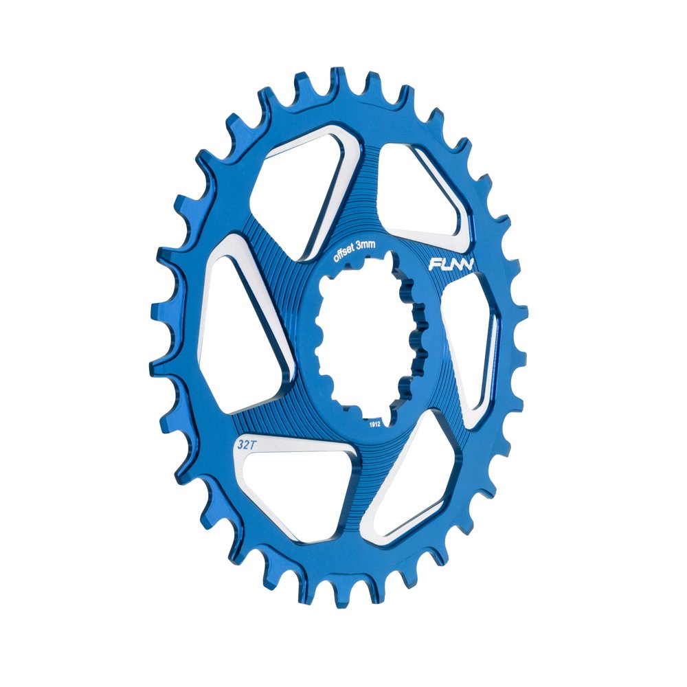 Funn Solo DX Narrow Wide Chainring for 9 10 11 12 Speed Chain, Fits SRAM Direct Mount Interface Crankset, Boost 3mm Offset, Single Speed Bike Chain Ring for MTB, BMX Bike and Road Bike (32T, Blue)