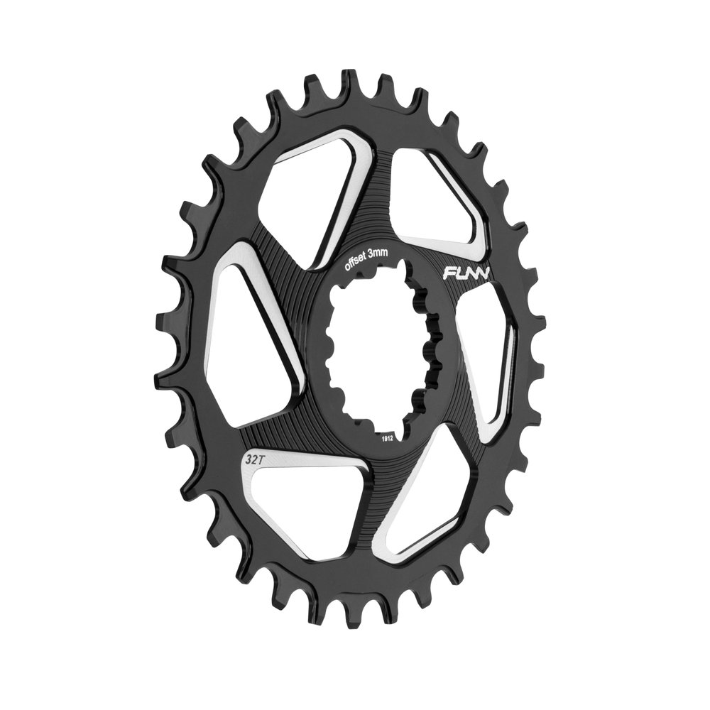 Funn Solo DX Narrow Wide Chainring for 9 10 11 12 Speed Chain, Fits SRAM Direct Mount Interface Crankset, Boost 3mm Offset, Single Speed Bike Chain Ring for MTB, BMX Bike and Road Bike (32T, Black)