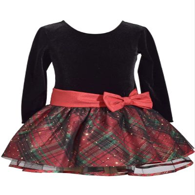 Bonnie Jean Girls 2T-16 Christmas Holiday Velvet Drop Waist Style Dress (as1, Numeric, Numeric_2, Black/Red/Green)