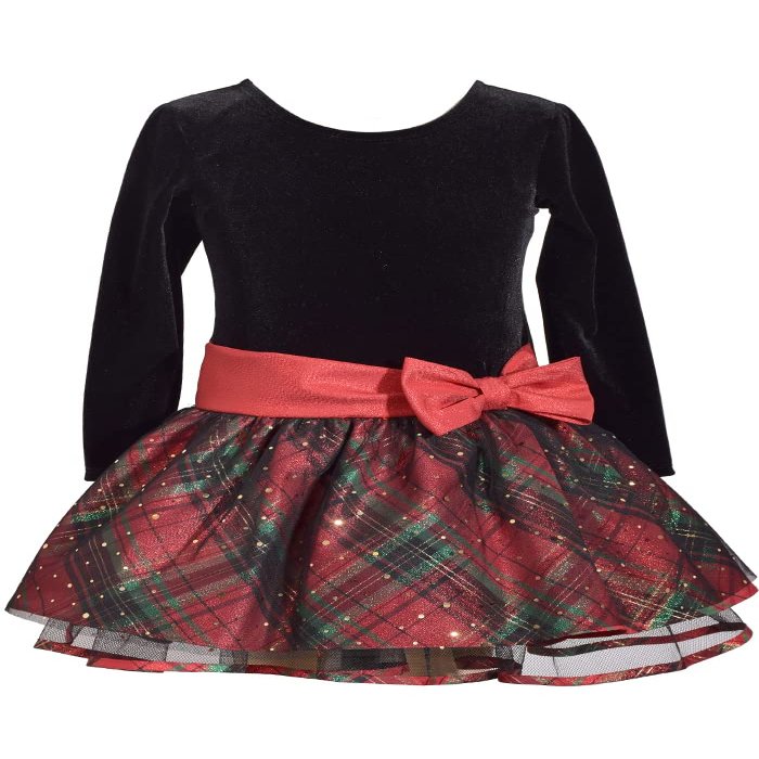 Bonnie Jean Girls 2T-16 Christmas Holiday Velvet Drop Waist Style Dress (as1, Numeric, Numeric_2, Black/Red/Green)