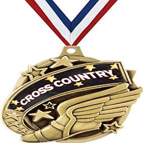 Cross Country Medals, 2 1/4" Gold Cross Country Running Medal with Custom Engraving 50 Pack