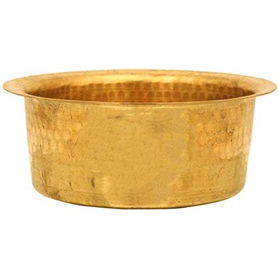 PLANET 007 Brass Patila Tope Topia Bhaguna Round Patila Cooking Pot Capacity 4 Litre Brass Tope