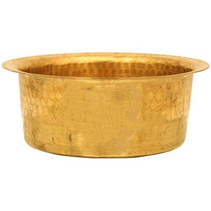 PLANET 007 Brass Patila Tope Topia Bhaguna Round Patila Cooking Pot Capacity 4 Litre Brass Tope