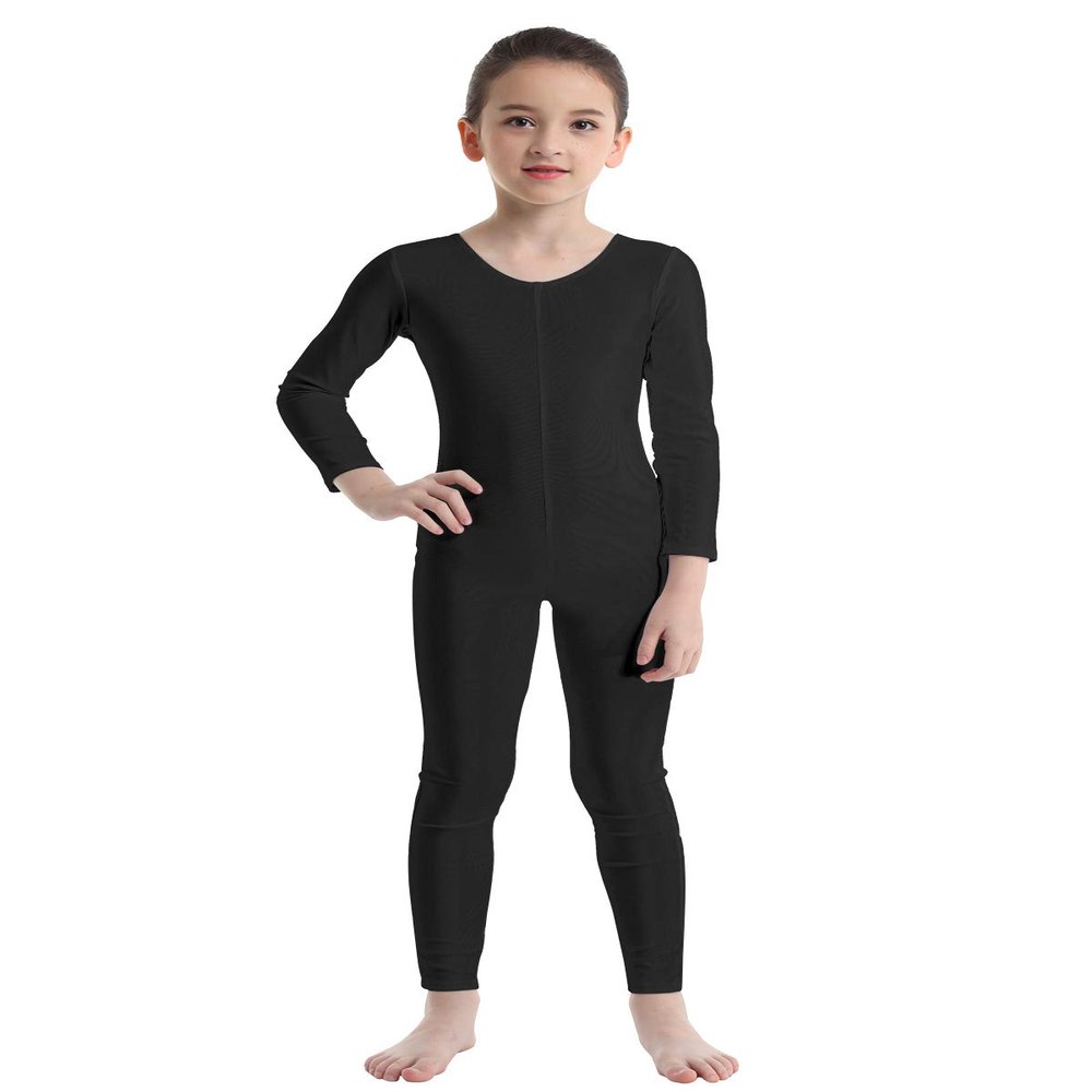 Moily Big Girls Long Sleeve Full Length Unitard Gymnastics/Dance/Sports Bodysuit Jumpsuit Leotard Black 10-12
