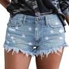 onlypuff Frayed Jean Shorts for Women Star Denim Shorts Mid Waist Distressed Shorts Ripped Blue Jeans S view 1