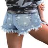 onlypuff Frayed Jean Shorts for Women Star Denim Shorts Mid Waist Distressed Shorts Ripped Blue Jeans S view 2