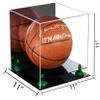 Better Display Cases Basketball Holder Clear Full Size Acrylic Display Case with Green Risers ,Black Two Tiered Base ,Mirror Back 11" L x 11" W x 11" H (A001-GRR) view 2