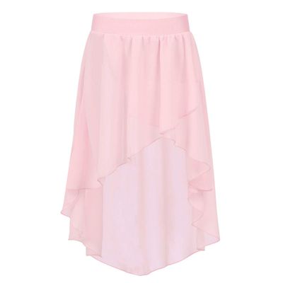 Agoky Girls' Chiffon Hi-Low Dance Skirt Lyrical Ballet Jazz Latin Dance Dress Costumes Studio Practice Performance Pink 7-8