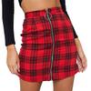 ebossy Women's Chic Ring Zipper Front High Waisted Bodycon Plaid Mini Pencil Skirt (X-Small, Red) view 1