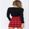 ebossy Women's Chic Ring Zipper Front High Waisted Bodycon Plaid Mini Pencil Skirt (X-Small, Red) view 4