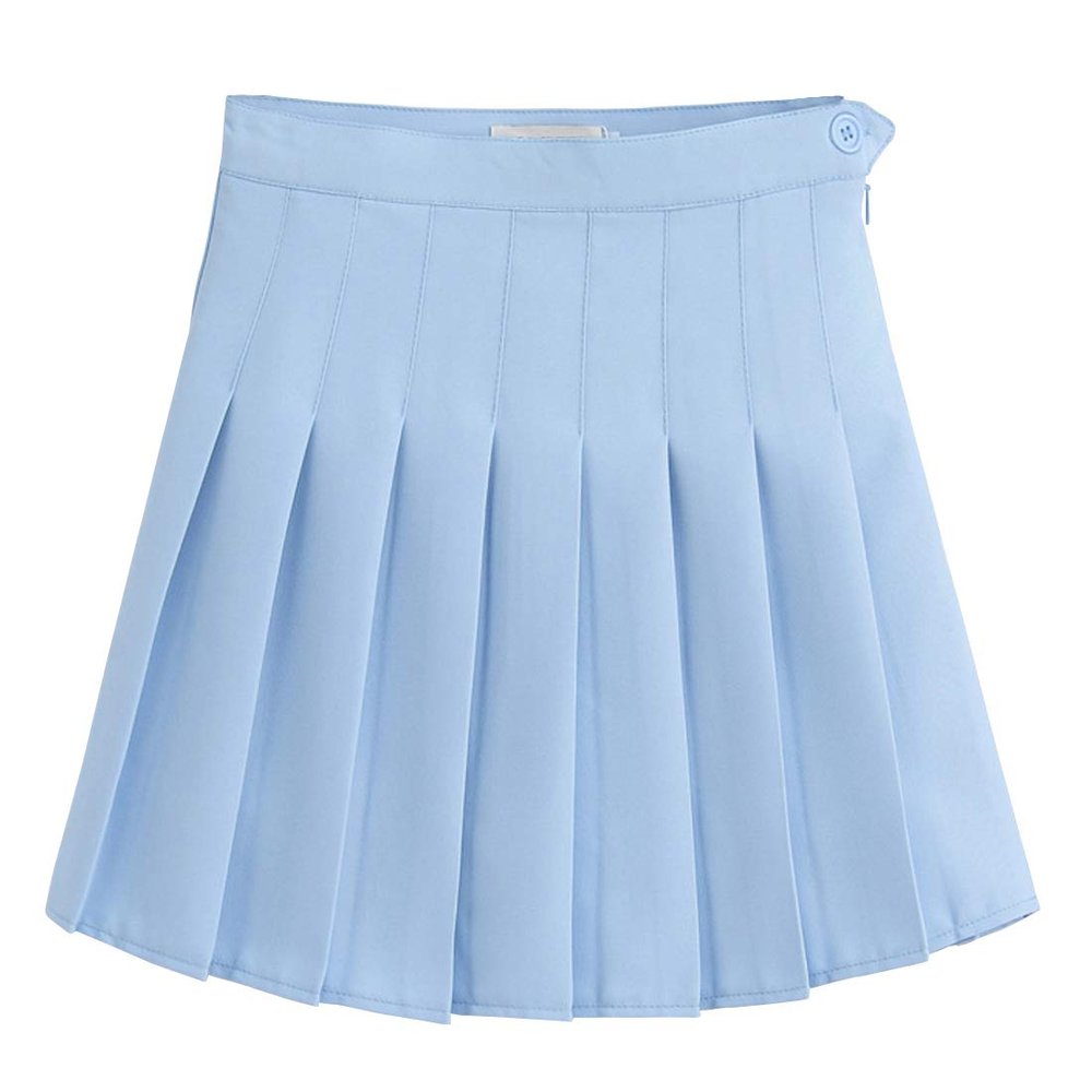 ebossy Women's Cute High Waist Pleated School Girl Summer Mini Skirt Skorts for Teen (Large, Blue)