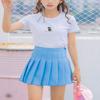 ebossy Women's Cute High Waist Pleated School Girl Summer Mini Skirt Skorts for Teen (Large, Blue) view 2