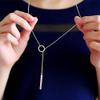 925 Sterling Silver Round Stick Cross Bar Lariat Y Pendant Necklace Long Tassel Sweater Chain for Women Gift (Sterling Silver) view 3