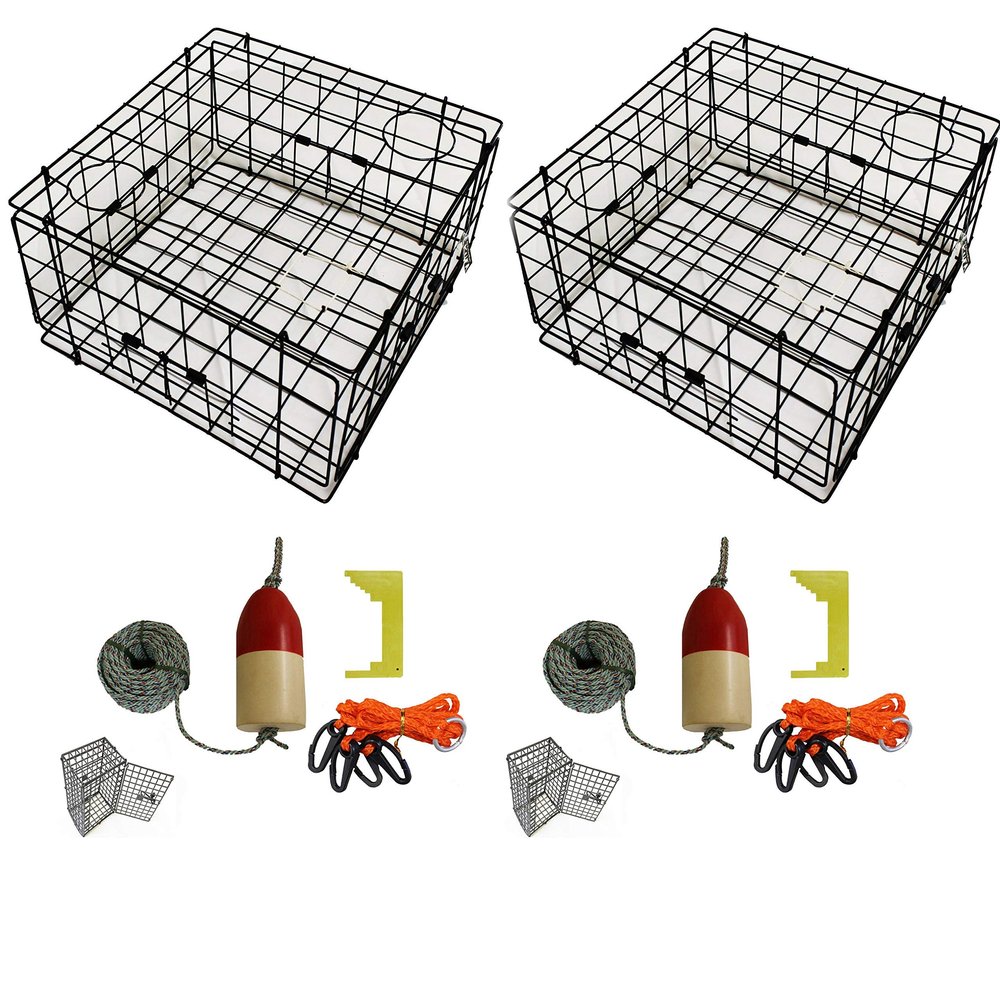 2-Pack of KUFA Vinyl Coated Crab Traps & Accessory Kits (100' Lead Core Sinking line,Caliper,Harness,Bait Bag & 14" Float) (S60+CEQ3) x2