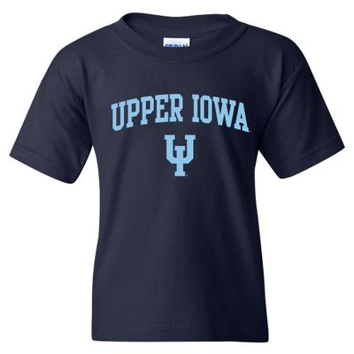 UGP Campus Apparel YS03 - Upper Iowa Peacocks Arch Logo Youth T-Shirt - Small - Navy