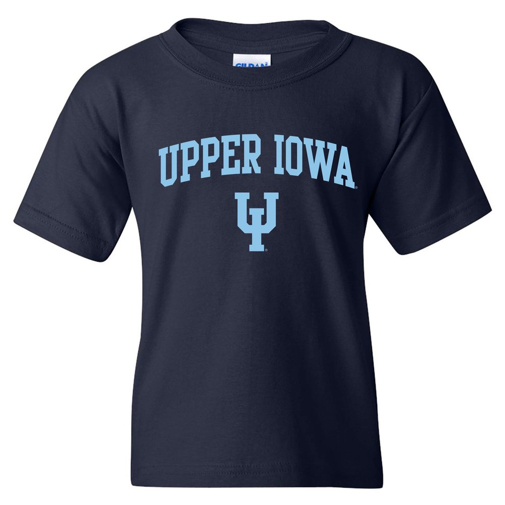 UGP Campus Apparel YS03 - Upper Iowa Peacocks Arch Logo Youth T-Shirt - Small - Navy