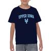 UGP Campus Apparel YS03 - Upper Iowa Peacocks Arch Logo Youth T-Shirt - Small - Navy view 2