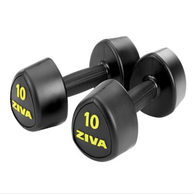 ZIVA RPU Tribell Dumbbell Pairs - Hard Wearing Rubber Urethane Encasing, Textured Ergonomic Grip, Steel Core | Hand Weights for Exercise and Strength Training - 10 lb, Black