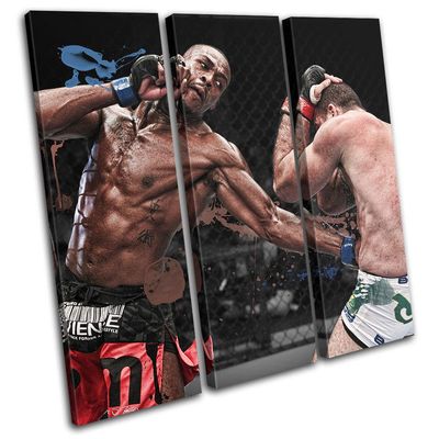 Bold Bloc Design - MMA UFC Grunge Jon Bones Jones Sports 90x90cm TREBLE Canvas Art Print Box Framed Picture Wall Hanging - Hand Made In The UK - Framed And Ready To Hang RC-2178(00B)-TR11-LO-B