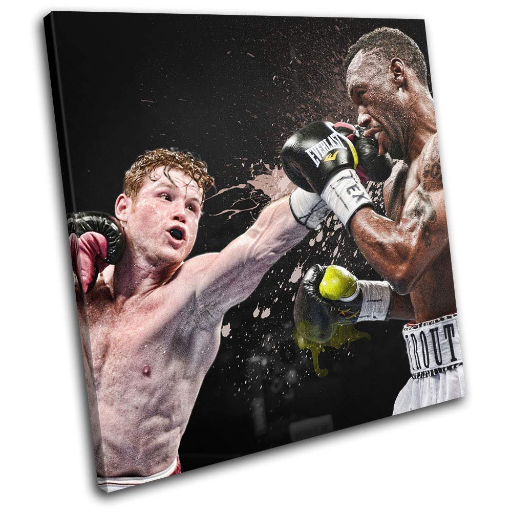 Bold Bloc Design - Saul Canelo Alvarez Boxing Grunge Sports 90x90cm SINGLE Canvas Art Print Box Framed Picture Wall Hanging - Hand Made In The UK - Framed And Ready To Hang RC-2203(00B)-SG11-LO-D