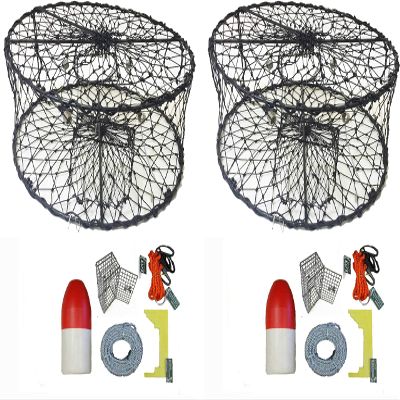 2-Pack of Kufa Sports Foldable Crab Trap with Red/White Floats, Harness, Bait Bag, Crab Caliper & Lead Core Singking Line Combo (CT50+CEQ1) x2