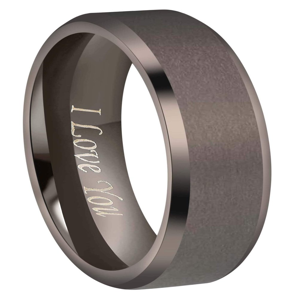 Crownal 6mm 8mm Gunmetal Tungsten Wedding Couple Bands Rings Men Women Matte Brushed Finish Center Engraved "I Love You" Size 5 To 17 (Gunmetal 6mm,6)