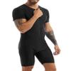 easyforever Men's Stretchy Short Sleeves Leotard Gym Workout Athletic Wrestling Singlet Bodysuit Black Large view 2