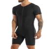 easyforever Men's Stretchy Short Sleeves Leotard Gym Workout Athletic Wrestling Singlet Bodysuit Black Large view 3