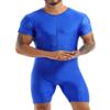 easyforever Men's Stretchy Short Sleeves Leotard Gym Workout Athletic Wrestling Singlet Bodysuit Blue XX-Large view 1
