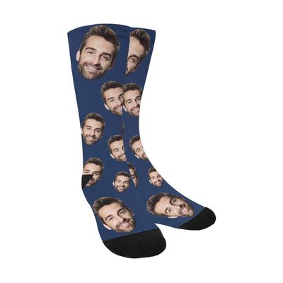 MyPupSocks Custom Face on Socks, Change Men Face Size Socks with Personalized Faces on Them Navy Blue