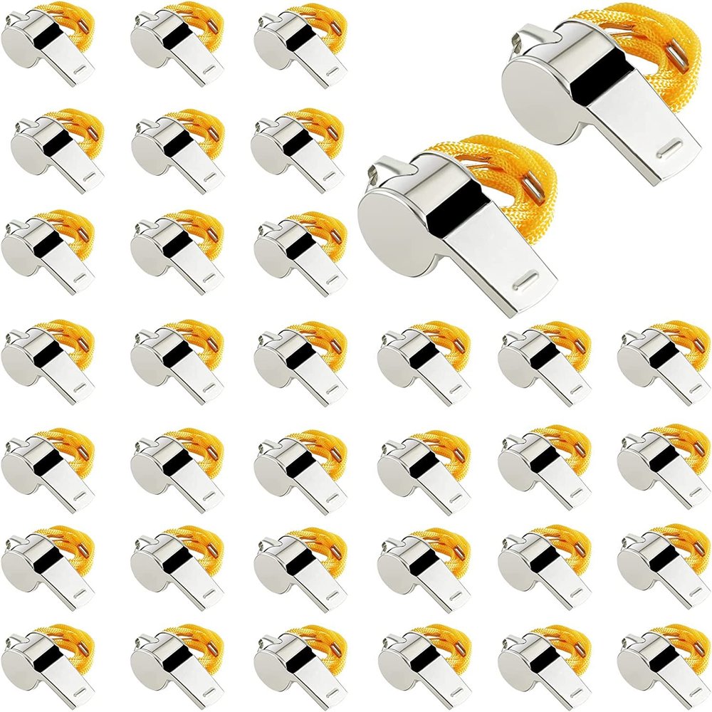 OBKJJ Coach Whistle,35Pack Football Referee Whistle with Lanyard for Emergency Sports Training Referee1 (Silver) (Silver) (Stainless Steel)