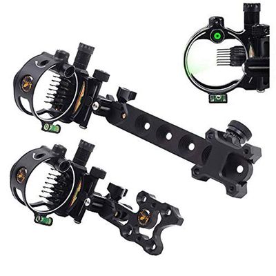 ZSHJGJR Archery Bow Sight 5 Pin 0.019 Optical Fiber Sight CNC Aluminum Horizontal Vertical Adjustment for Compound Bow Sight Accessory (Black-Short-7 pins)