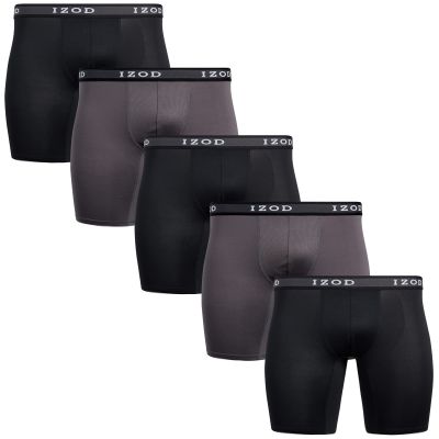 Izod Men's 5 Pack Performance Cycle Boxer Brief Underwear, Black/Smoked Pearl/Black/Smoked Pearl/Black, S