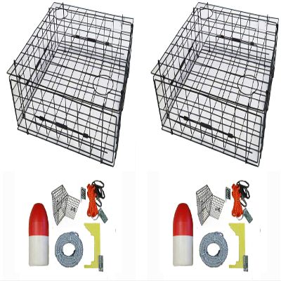2-Pack of KUFA Vinyl Coated Crab Traps & Accessory Kits (100' Lead Core Sinking line,Caliper,Harness,Bait Bag & 11" Float) (S70+CEC1) x2