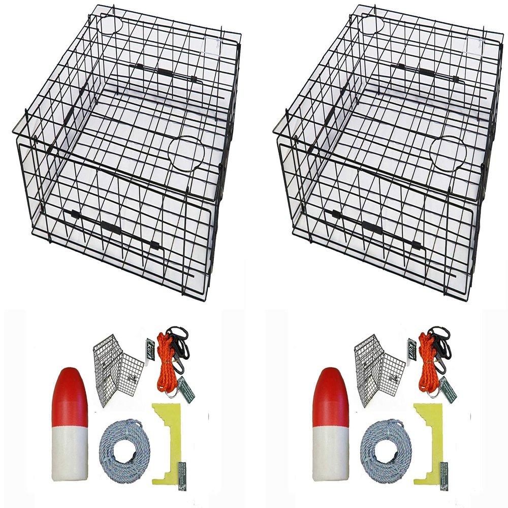 2-Pack of KUFA Vinyl Coated Crab Traps & Accessory Kits (100' Lead Core Sinking line,Caliper,Harness,Bait Bag & 11" Float) (S70+CEC1) x2