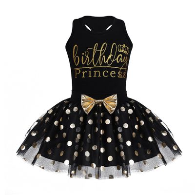 winying Baby Girls Birthday Princess Outfit Racer Back Vest with Golden Polka Dots Tutu Skirt Set Black 3-4