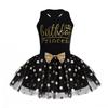 winying Baby Girls Birthday Princess Outfit Racer Back Vest with Golden Polka Dots Tutu Skirt Set Black 3-4 view 1