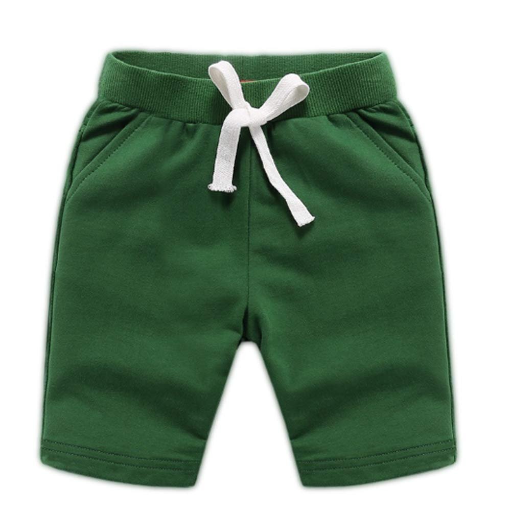 Ding Dong Baby Toddler Kid Boy Summer Solid Cotton ShortsArmy Green,4T