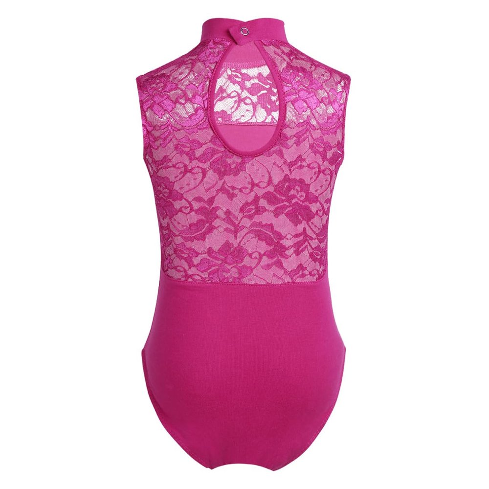 Moily Little Big Girls Ballet Dance Leotard Floral Lace High Neck Camisole Top Gymnastics Athletic Bodysuit Rose Red 5-6